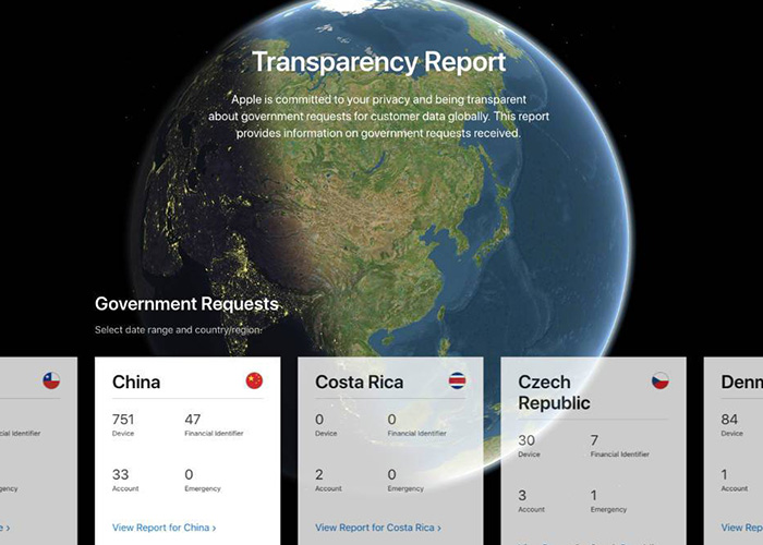 苹果发布2019上半年政 府透明度报告