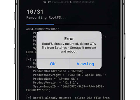 iOS12越狱工具unc0ver显示RootFS already mounted错误，如何解决？