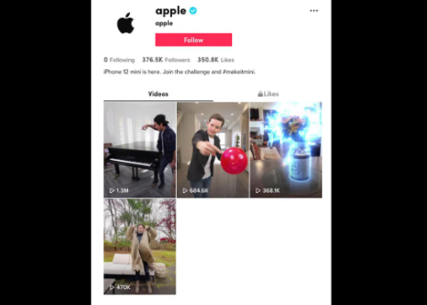 苹果公司开始启用TikTok平台账户推广iPhone 12 mini