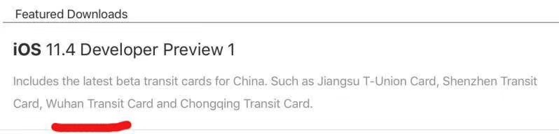 iOS 11.4或将支持江苏/深圳/武汉/重庆公交卡