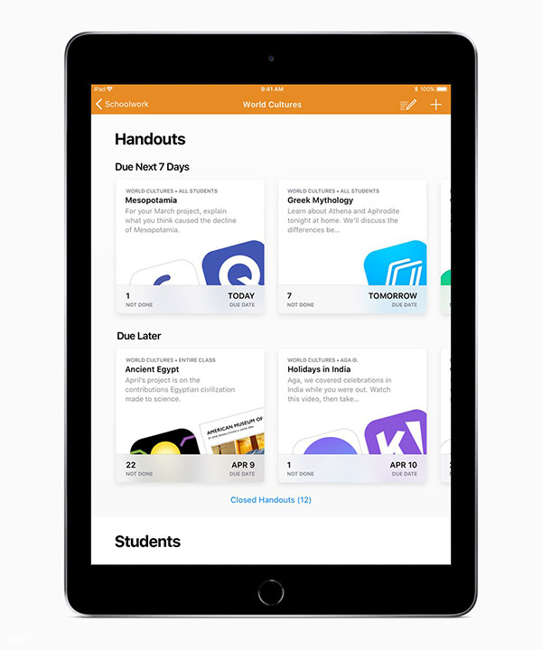苹果发布免费Schoolwork应用 iPad留作业更方便