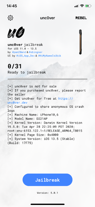 unc0ver 5.2.0 更新发布：支持 iOS 13.5.5 
