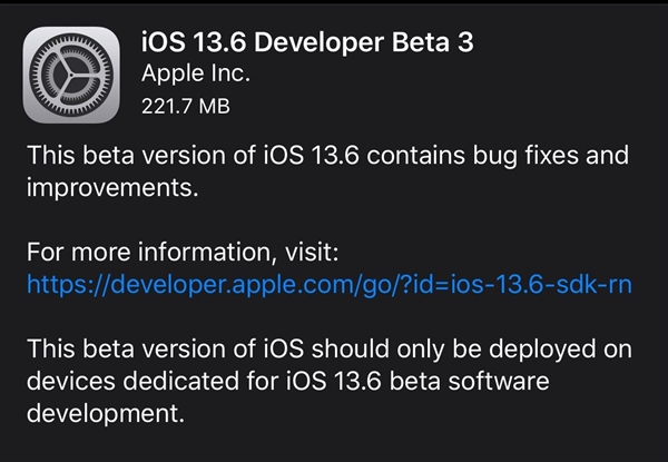 苹果开始公测iOS 13.6：修复Bug 为iOS 14做准备