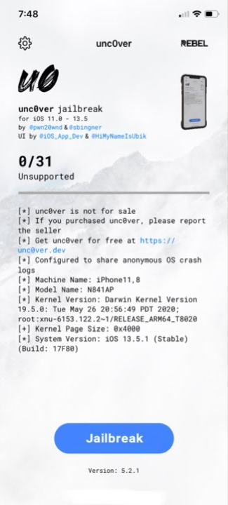 Unc0ver 5.2.1更新发布：如何下载unc0ver 越狱工具？暂不支持iOS 14越狱