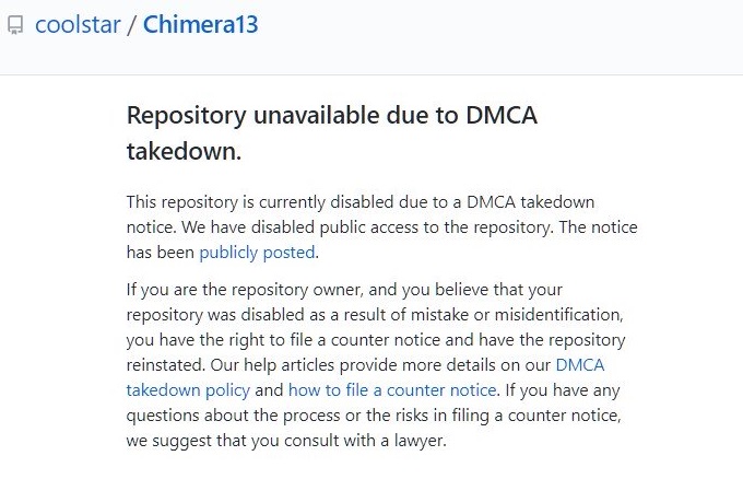 GitHub在接到DMCA通知后删除了Chimera13 iOS越狱工具项目