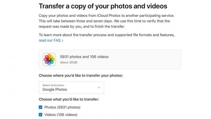 苹果允许用户将iCloud照片转移到谷歌相册