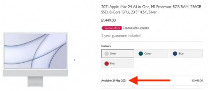 英国零售商John Lewis列出新款iPad Pro和iMac的发货日期为5月21日