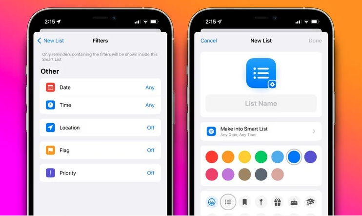 iOS 15提醒功能增加“智能列表”特性 可根据地点、标签过滤提醒事项