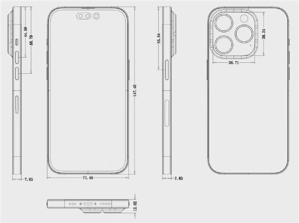 iPhone 14 Pro尺寸详图曝光：比前代更厚、感叹号挖孔大