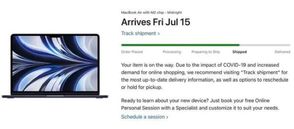 首批苹果M2 MacBook Air订单已开始发货，7月15日发售