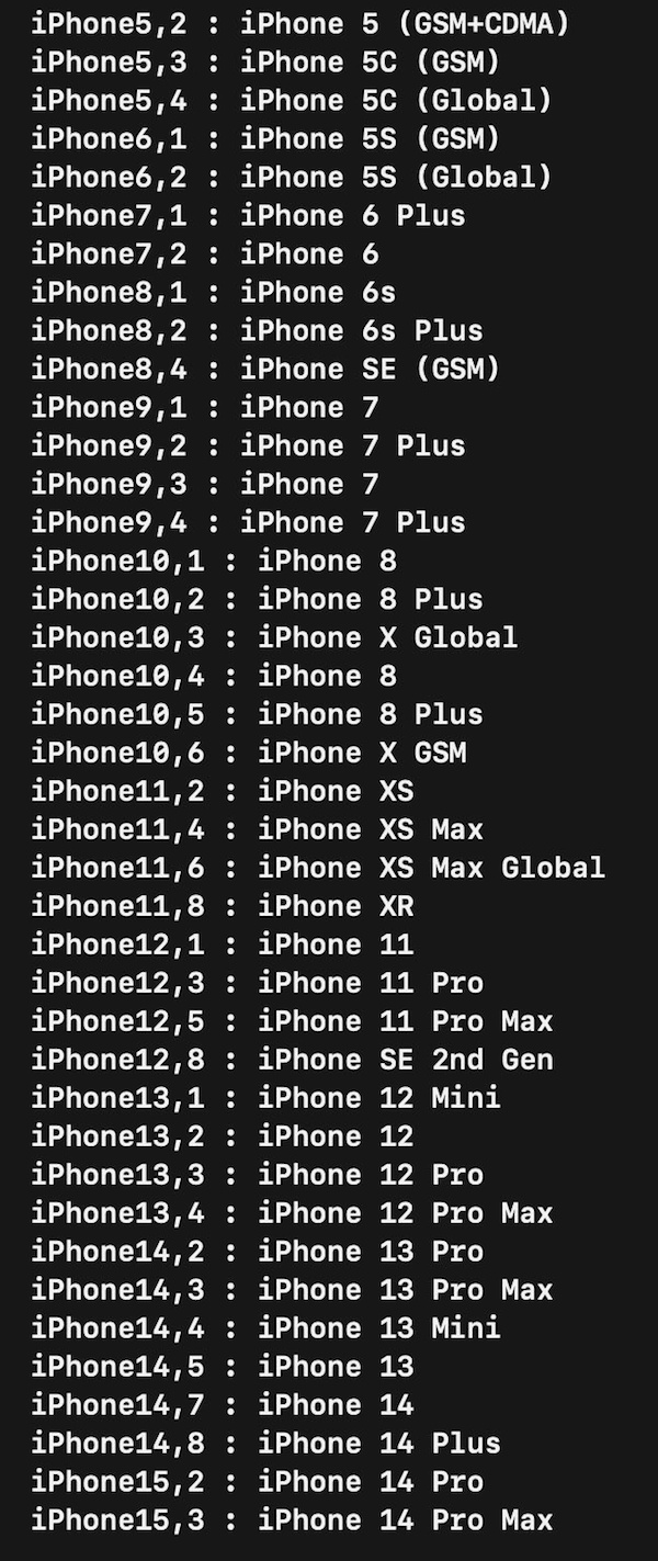 苹果设备型号代码显示 iPhone 14/14 Plus 与 iPhone 13 系列为同一代