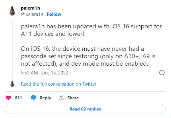 兼容苹果 iOS 15 和 iOS 16 的越狱工具发布