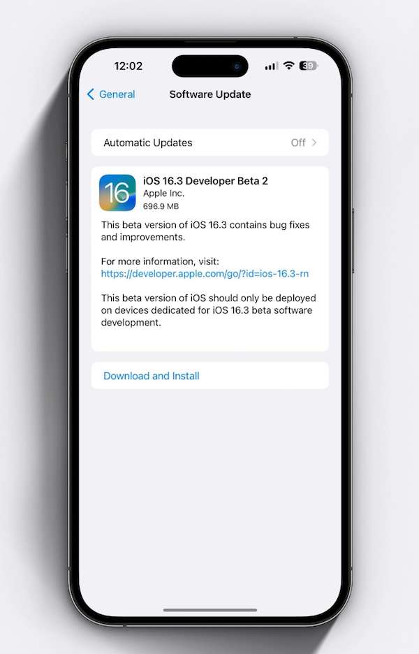 苹果发布 iOS 16.3/iPadOS 16.3 公测版 Beta 2