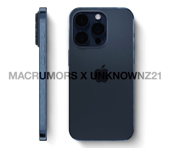 iPhone 15 Pro 系列手机渲染图曝光：深蓝色外观、钛合金边框